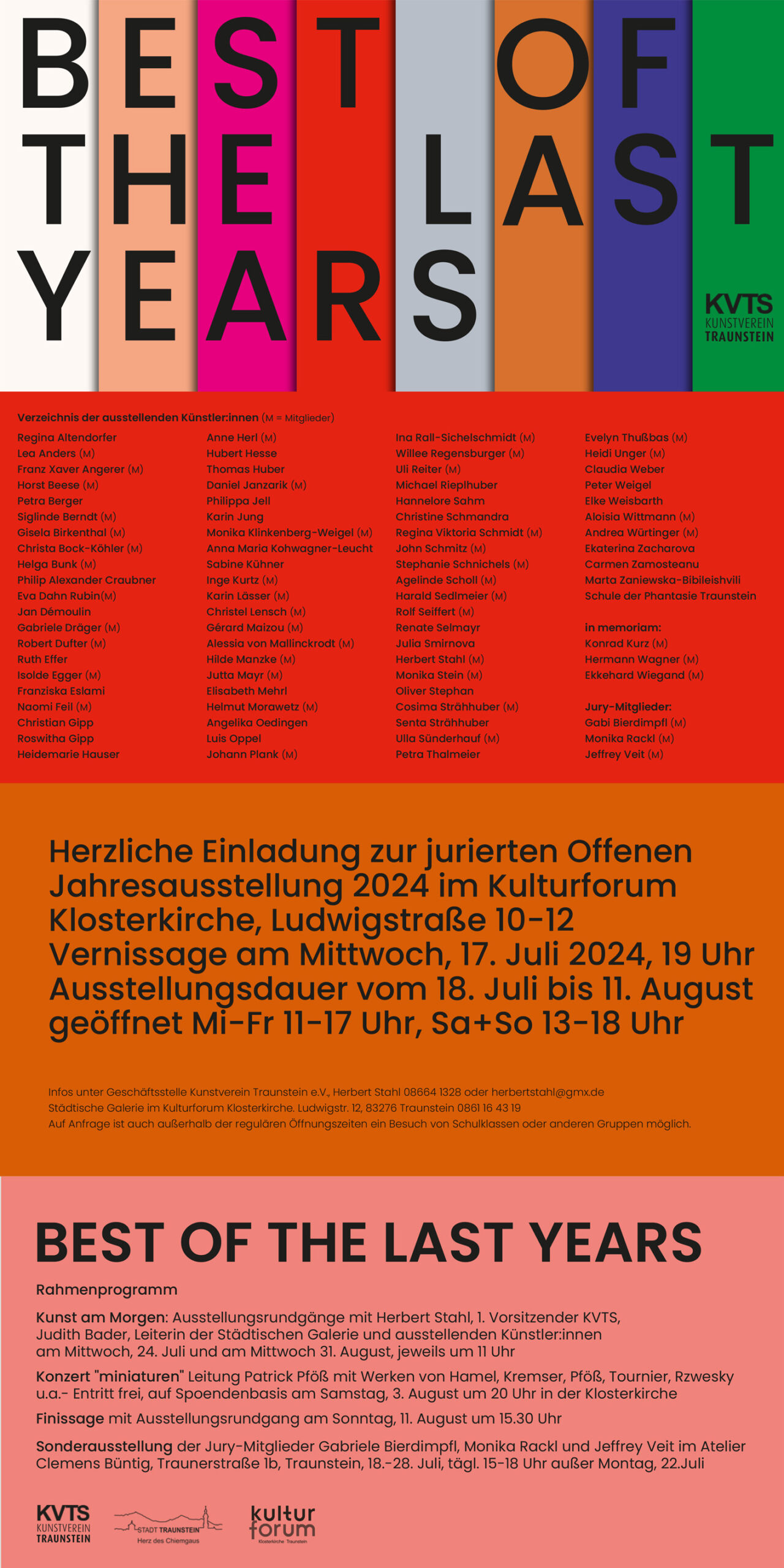 Minimalistischer Einladungsflyer von drei Künstlern zu Kunstausstellung